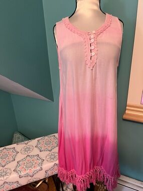 Sleeveless Pink Ombre Fringe Beach Dress